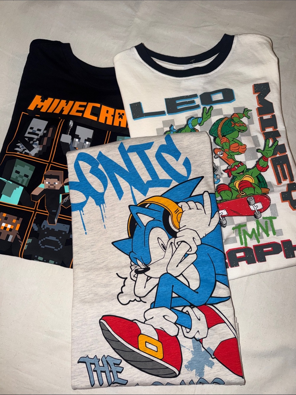 Minecraft, Sonic & TMNT Graphic Short Sleeve Tees - Set of 3
